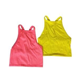 Wild Fable Ribbed High Neck Cropped Tank Tops Bundle Pink Yellow XS
